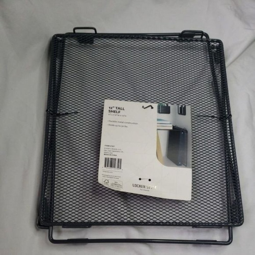 U-Brands Locker Style 12" Tall Gray Metal Mesh Locker Shelf 50lb Weight Limit